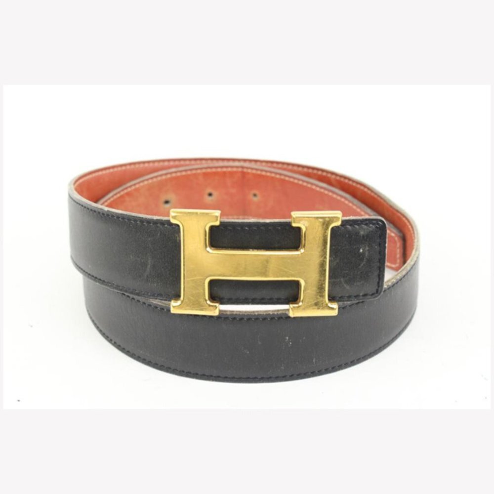 Hermès Black x Gold 32mm Reversible H Logo Belt Kit 50h421s